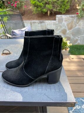 Crown Vintage Black Suede Ankle Booties with Block Heel